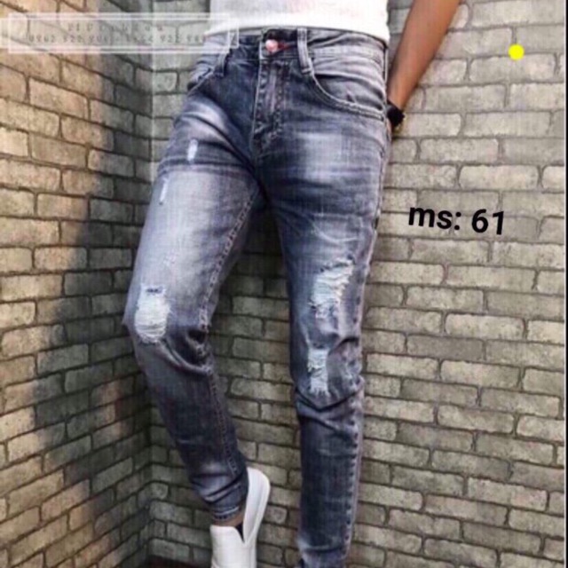 Quần jeans wax rách dài thời trang nam