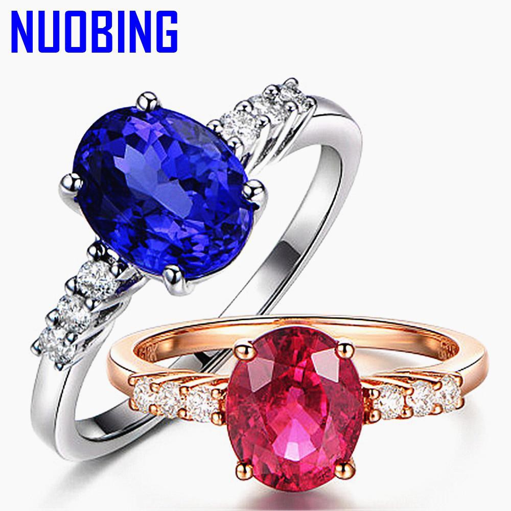 Classical Princess Blue Red Crystal Ruby Sapphire Gemstones Diamonds Rings For Women Rose Gold White Silver Color Jewelry Bijoux|Rings|