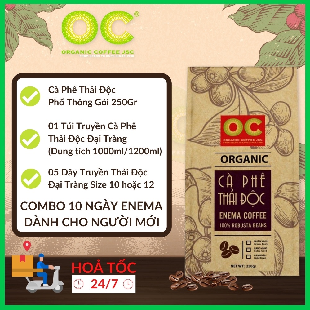 Bộ thải độc đại tràng cà phê enema cho người mới ( Cafe Enema 250g,túi truyền, dây truyền) combo 10 ngày enema.