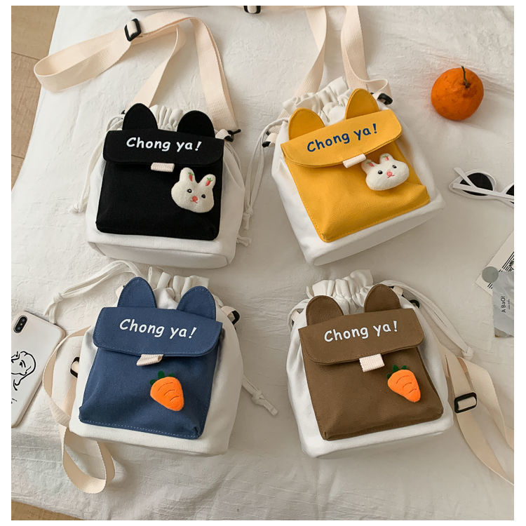 Cute Little Bag 2021 New Korean Ins Japanese Versatile Canvas Messenger Bag Female Student One Shoulder Bucket Bag