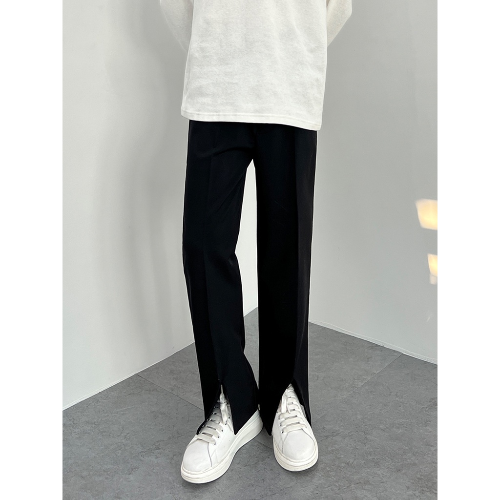 Quần thun nam xẻ tà hot- quần ống rộng nam thời trang vải co giãn tốt 2022