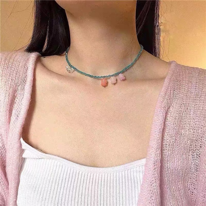 Vòng cổ Chuỗi Hạt Mặt Hình Hoa Tulip Xanh