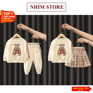 Bộ thu đông bé gái bé trai chất nỉ cho bé 6 - 40kg 12 tuổi quần áo trẻ em mặc nhà gấu Cross