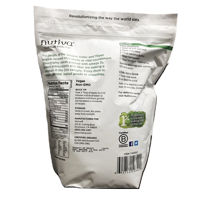 Hạt Chia Nutiva Mỹ túi 907g chính hãng | BigBuy360 - bigbuy360.vn