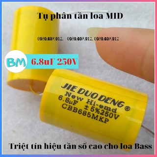 Tụ loa trung - 6.8uf 10uf 22uf 250v vàng tròn loại tốt - tụ càn loa mid