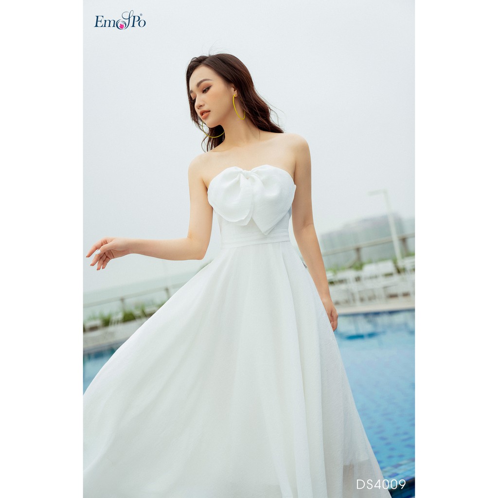 Đầm xòe hai dây, nơ bản to đính ngực Emspo DS4009
