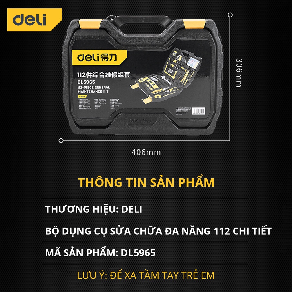 Bộ Dụng Cụ Sửa Chữa Đa Năng 112 Chi Tiết Deli Cao Cấp Chính Hãng - Phù Hợp Cho Mọi Mục Đích Sửa Chữa - DL5965