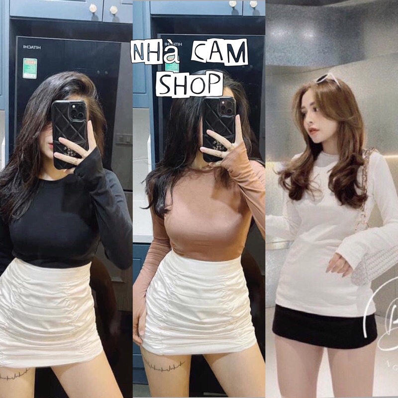 Áo Dài Tay Cổ Tròn Thu Đông , Áo Cotton Xỏ Ngón Cổ Tròn Cho Nữ - Nhà Cam