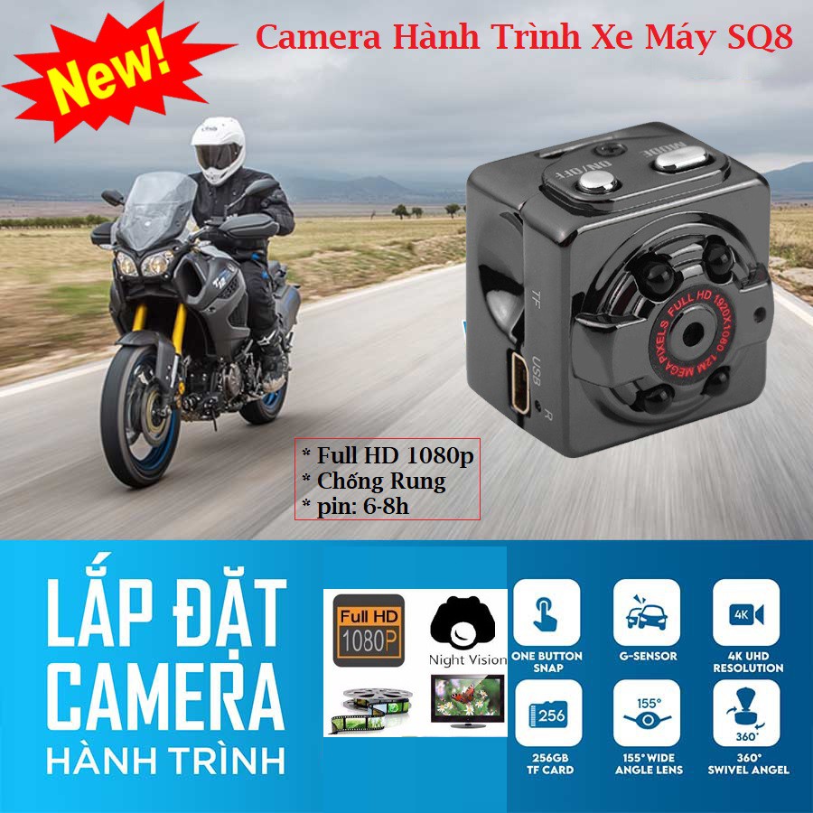 ✨Ghi Lại Những Điểm Dừng Chân✨ Camera Hành Trình Xe Máy SQ8 Siêu Nhỏ- FULL HD1080P - TẶNG Thẻ Nhớ 32GB