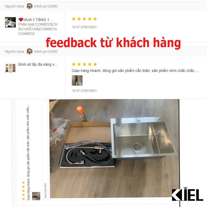 Mua 1 tặng 1 Combo chậu rửa bát 1 hố 60x45cm inox 304 hàng chính hãng bảo hành 24 tháng kèm vòi nóng lạnh