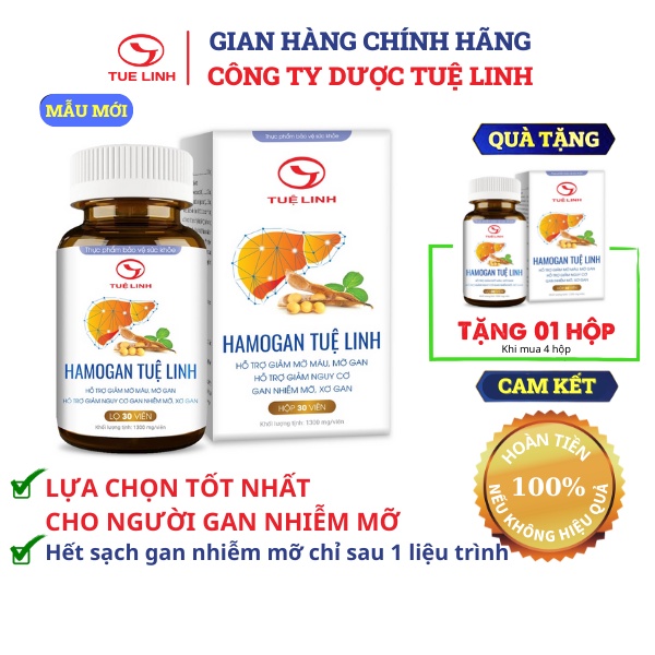 ✅Hamogan Tuệ Linh - [Chính hãng] - Giúp hạ mỡ gan, giảm mỡ máu, hỗ trợ bệnh xơ gan - Hộp 30 Viên