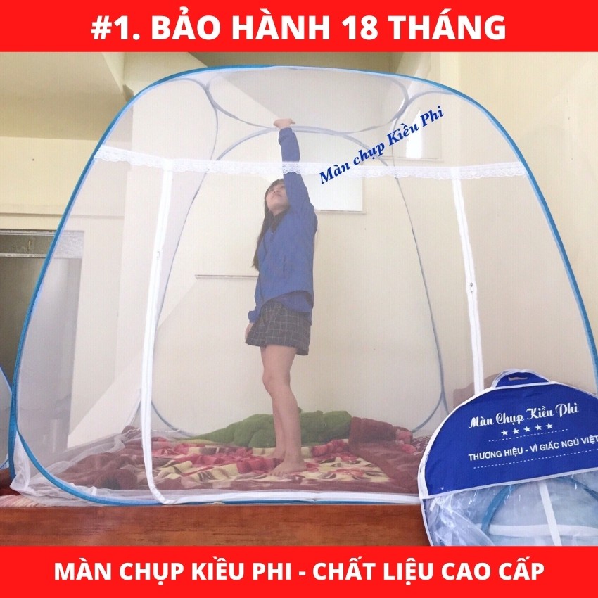 Mùng chụp tự bung đỉnh rộng (vuông) ?THƯƠNG HIỆU KIỀU PHI ?Màn dây kéo TO, khóa kéo LỚN, vải DÀY DẶN