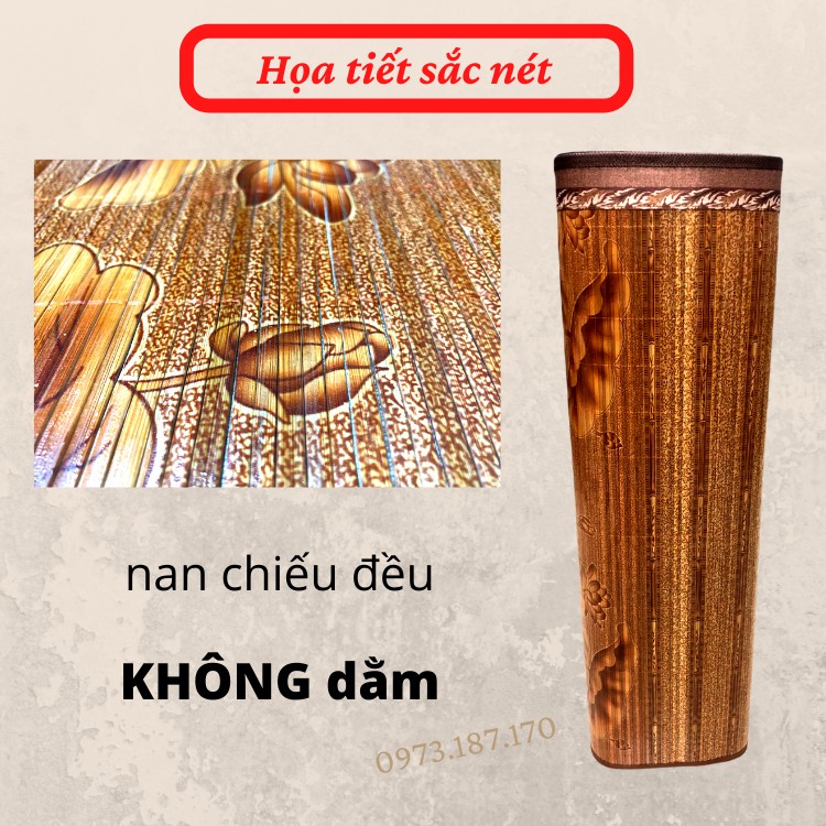 Chiếu trúc tăm tre vân gỗ tây bắc điều hoà đế lót lụa mát lạnh bảo hành 1 đổi 1