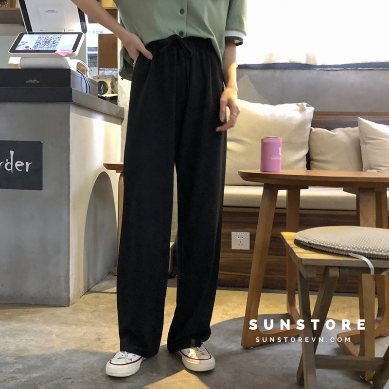 Quần culottes ống suông dáng dài chất thun quảng châu 2 màu xám và đen Ulzzang