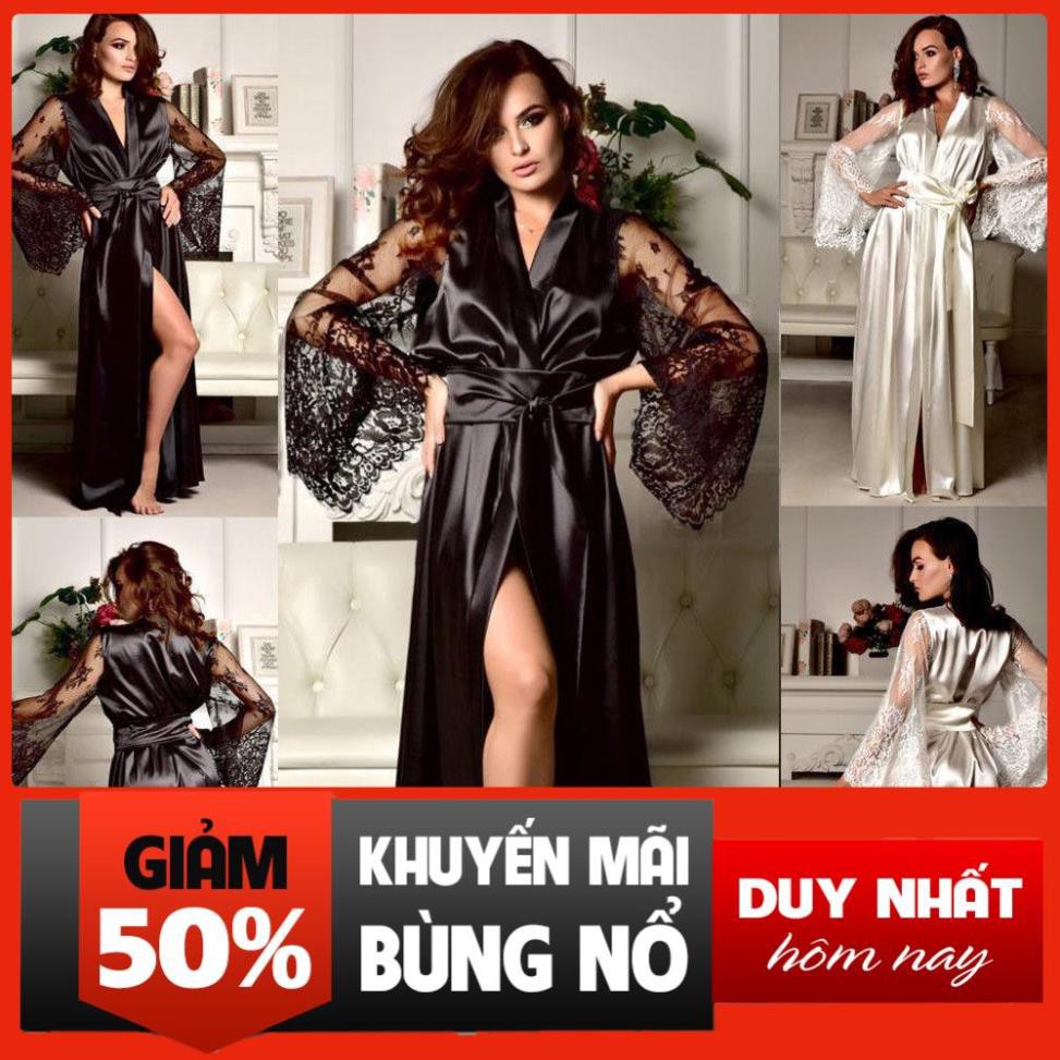 Áo choàng ngủ vải phi bóng thiết kế cổ chữ V khoét sâu gợi cảm đẹp