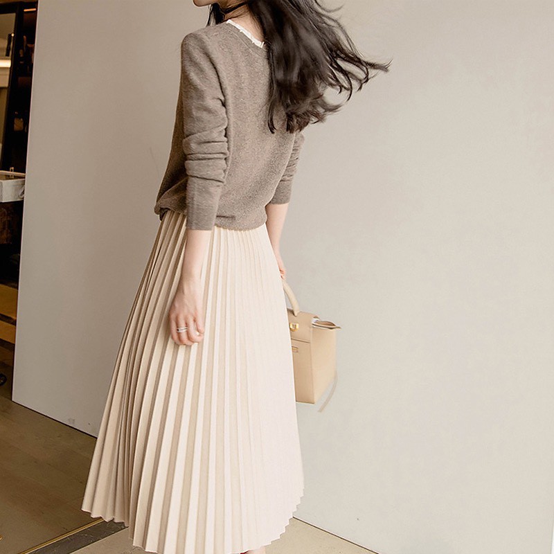 Chân Váy Xếp Ly Dài Tới Gối 3 Màu Loại Đẹp Chất Lượng, Váy Dài Dáng Xòe Vintage Thời Trang Nhất Chất Lụa Cao Cấp | BigBuy360 - bigbuy360.vn