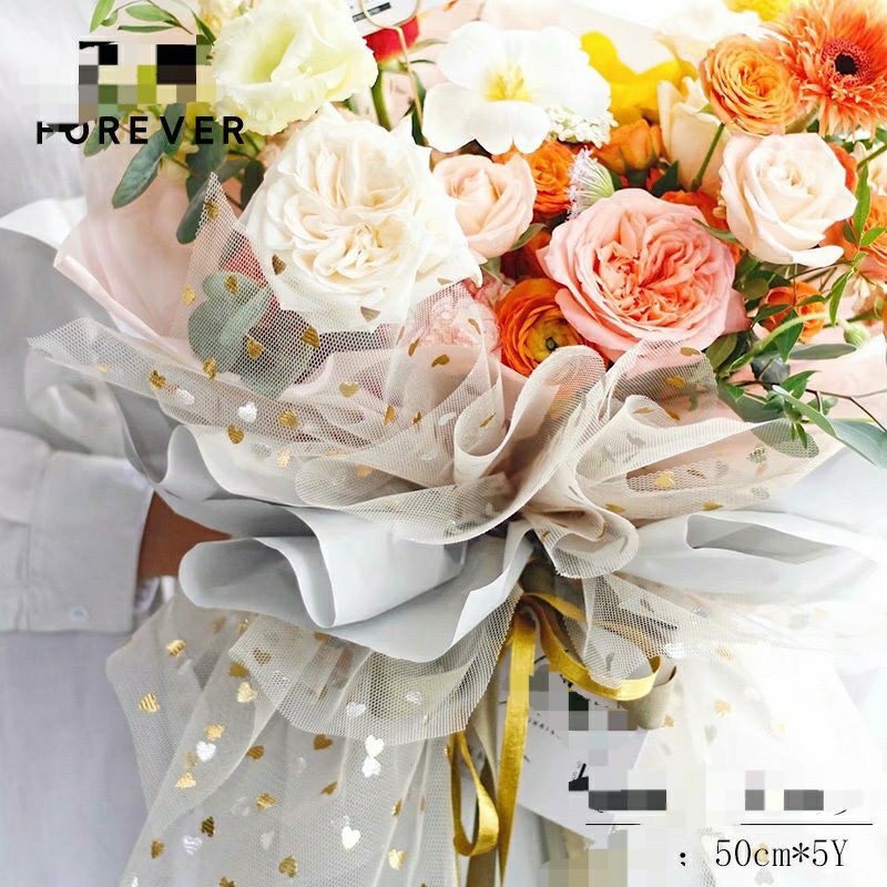 Cuộn lưới voan tim vàng-phụ kiện gói hoa,decor - HN3