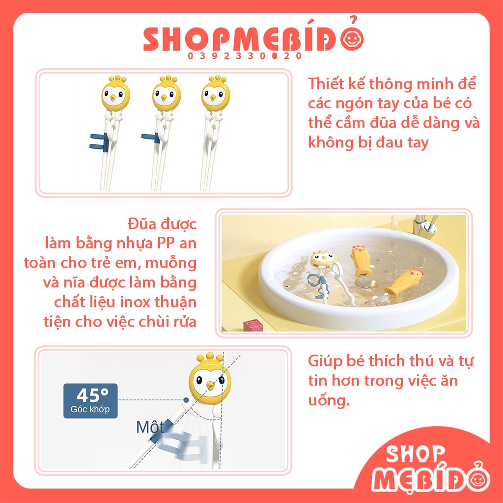 Bộ Đũa Tập Ăn Cho Bé Kèm Thìa Nĩa Có Hộp Hình Gà Đáng Yêu Shop Mẹ Bí Đỏ AT19
