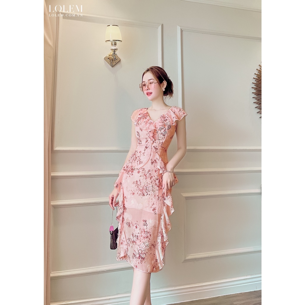 Đầm xòe voan ép bèo dọc thân cổ V LOLEM CLOTHING- DX295