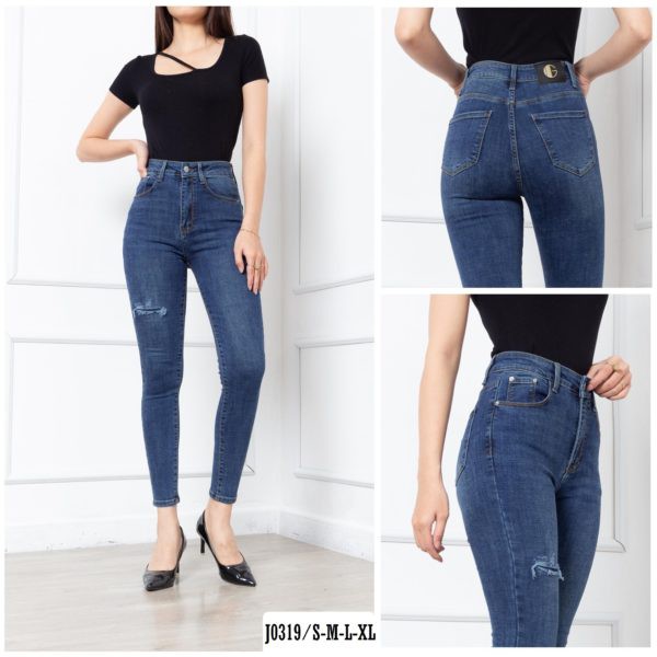 Quần Jean Skinny Nữ Rách Nhẹ Lưng Cao J0319