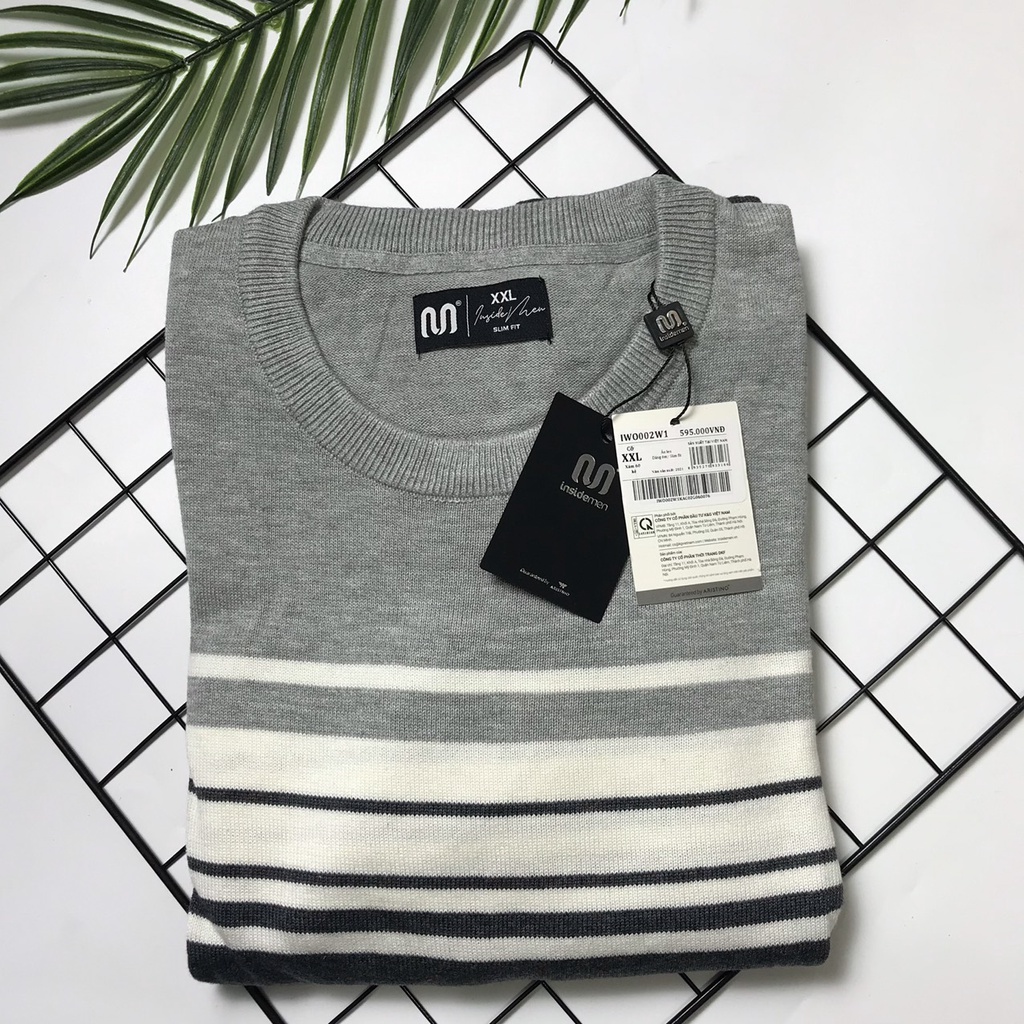 Áo len nam Insidemen  form ôm họa tiết kẻ ngang IWO002W1