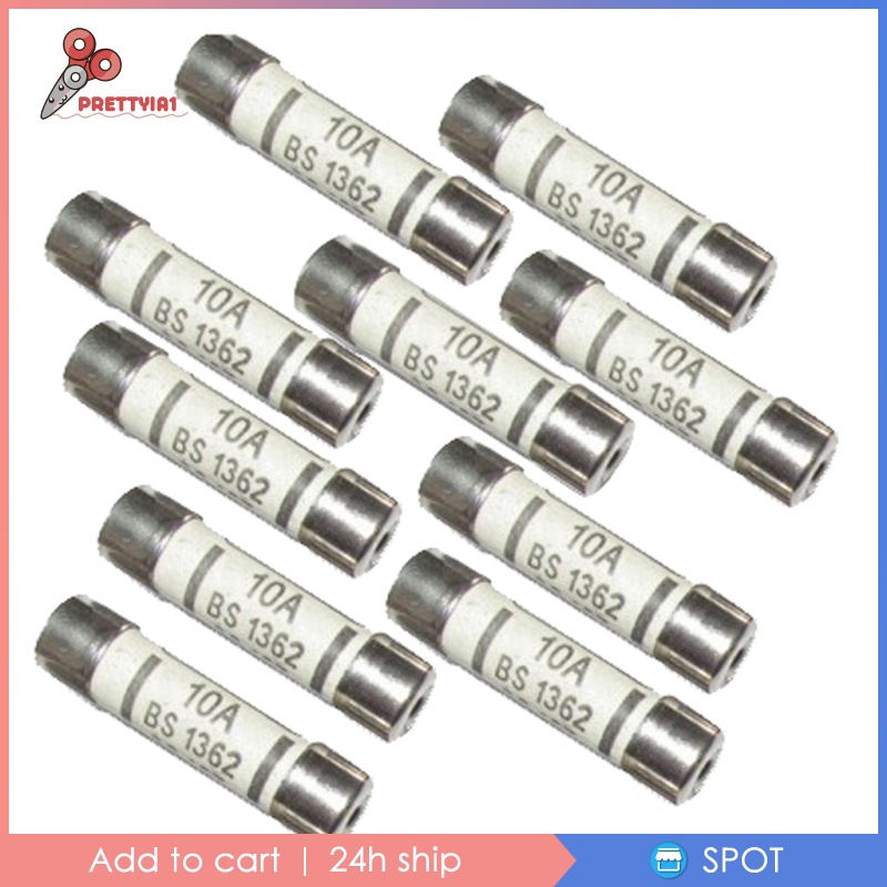 Set 10 Cầu Chì Bằng Gốm BS1362 10A 6x25 Cho Đồng Hồ Vạn Năng