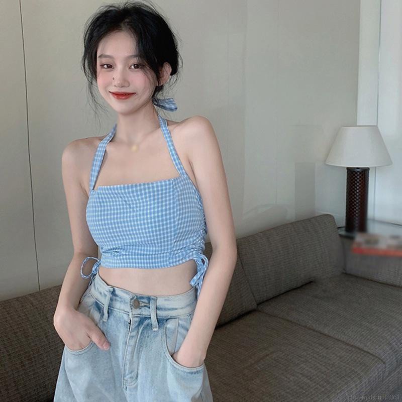 Áo Croptop Hai Dây Họa Tiết Sọc Caro Phong Cách Quyến Rũ | BigBuy360 - bigbuy360.vn