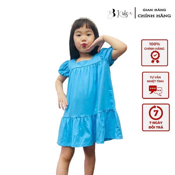 Váy Tay Bồng BB KIDS Chất Cotton Cho Bé Màu Xanh Thiên Thanh