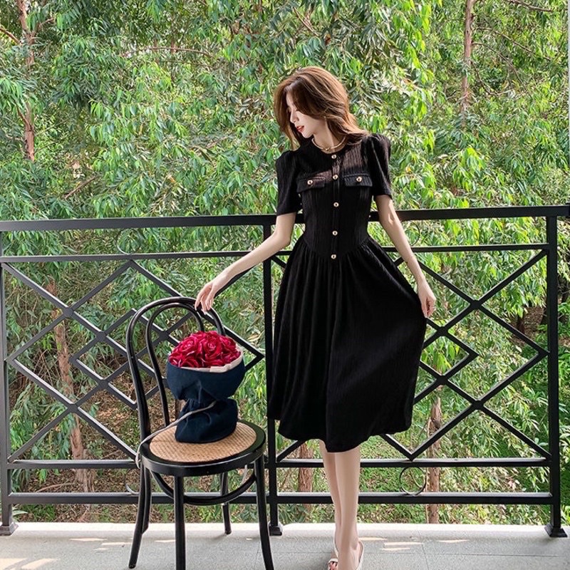 Đầm xoè❤️Đầm xoè cổ tròn túi đắp kèm nút