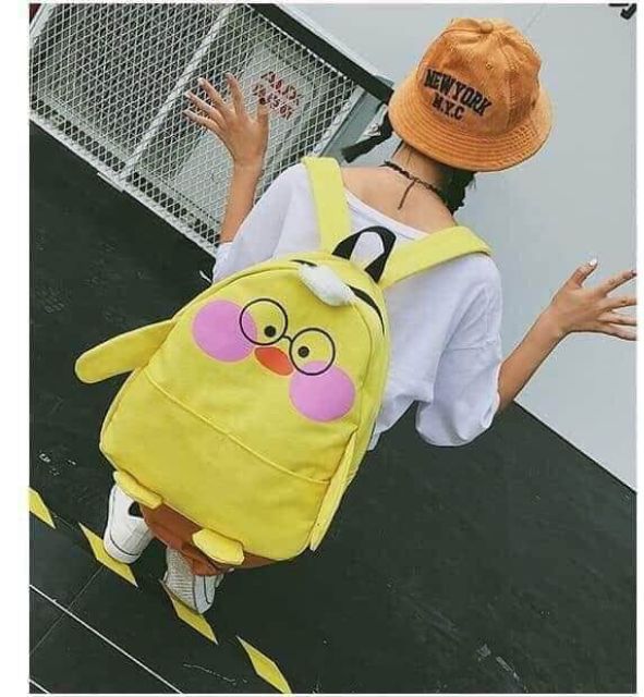 Balo vịt con vải canvas dù Lalafanfan màu trắng