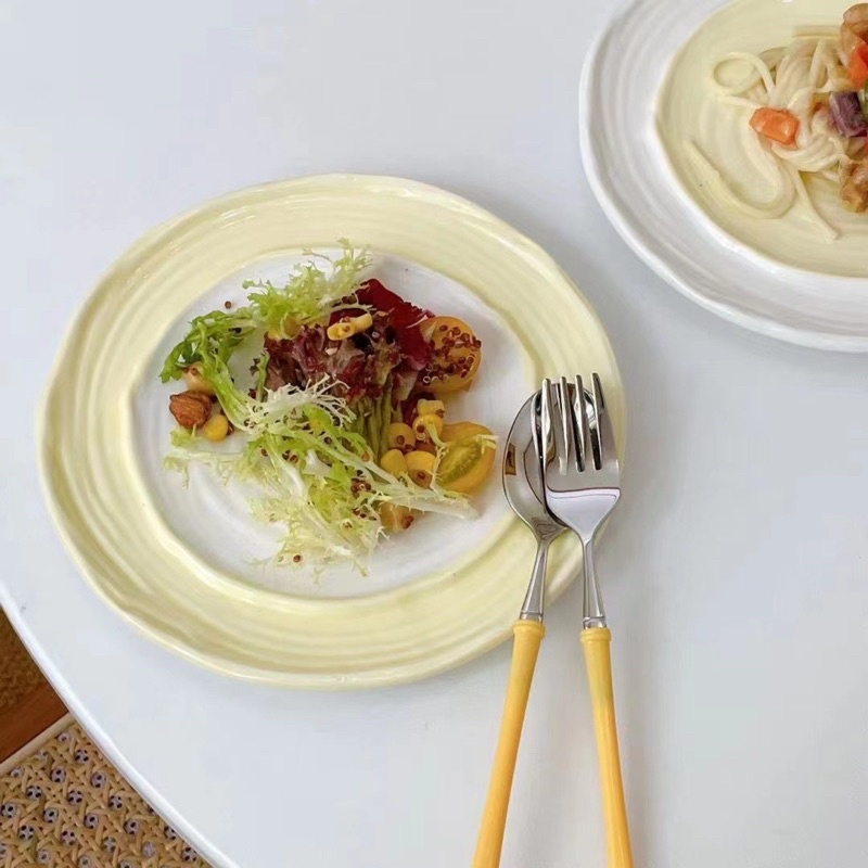 Đĩa sứ 2 màu pastel dĩa ăn đồ ngọt, hoa quả, đĩa sứ decor hồng vàng xanh