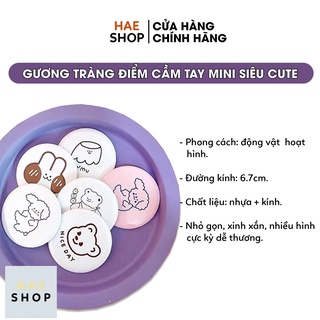 Gương cầm tay trang điểm mini hình tròn nhỏ gọn bỏ túi tiện lợi nhiều mẫu in họa tiết hoạt hình cute - Hae Shop