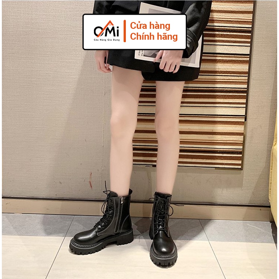 Giày bốt nữ cao cấp loại 1, giày boot nữ thời trang OMI đế cao 3-5cm có khóa cài ở bên chất liệu da min đế cao su mềm | BigBuy360 - bigbuy360.vn