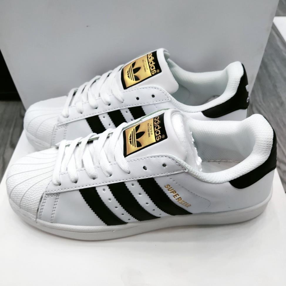 VIP Giày superstar mũi sò màu trắng sọc đen, giày thể thao nam nữ adidas mũi sò vip da thật, ảnh thật, full size