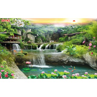 Tranh dán tường 3d phong cảnh thiên nhiên trang trí phòng khách chất liệu decal pp keo sẵn bóc dán atk3