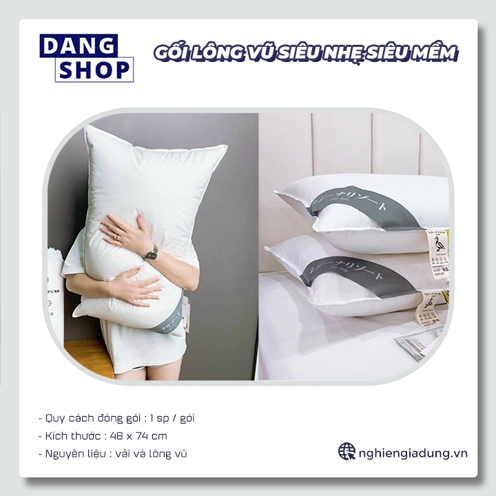 Gối lông vũ kháng khuẩn kích thước 40 x 57 cm 🔥 Hàng loại 1 siêu nhẹ siêu êm 🔥