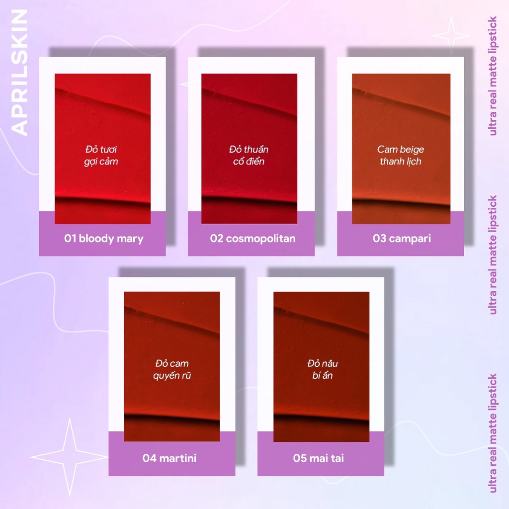 Son Thỏi Lì Lâu Trôi April skin Ultra Real Matte Lipstick 3.7g