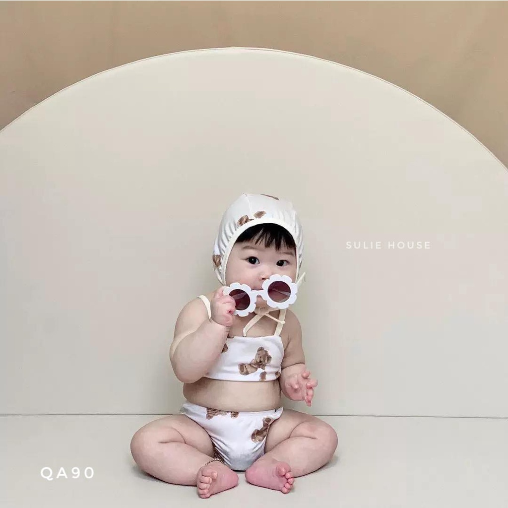 Bộ bơi 2 mảnh hình gấu kèm mũ - QA90