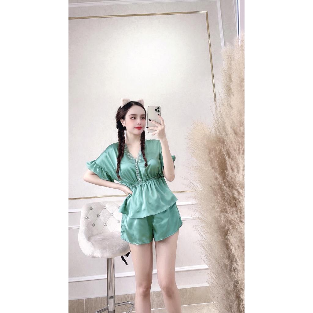 Bộ Mặc Nhà - Đồ Bộ Lụa Mềm Mại - Mát Dạng KIMONO Quần Phối Màu Tay Cánh Dơi Cực Sang Dưới 57kg