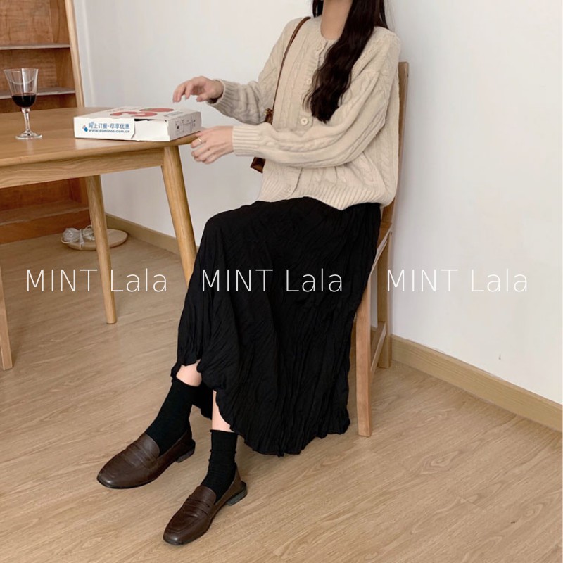 Chân Váy Dài Trắng Beige Nâu Xếp Ly Vải Nhăn - Hàng QC | BigBuy360 - bigbuy360.vn