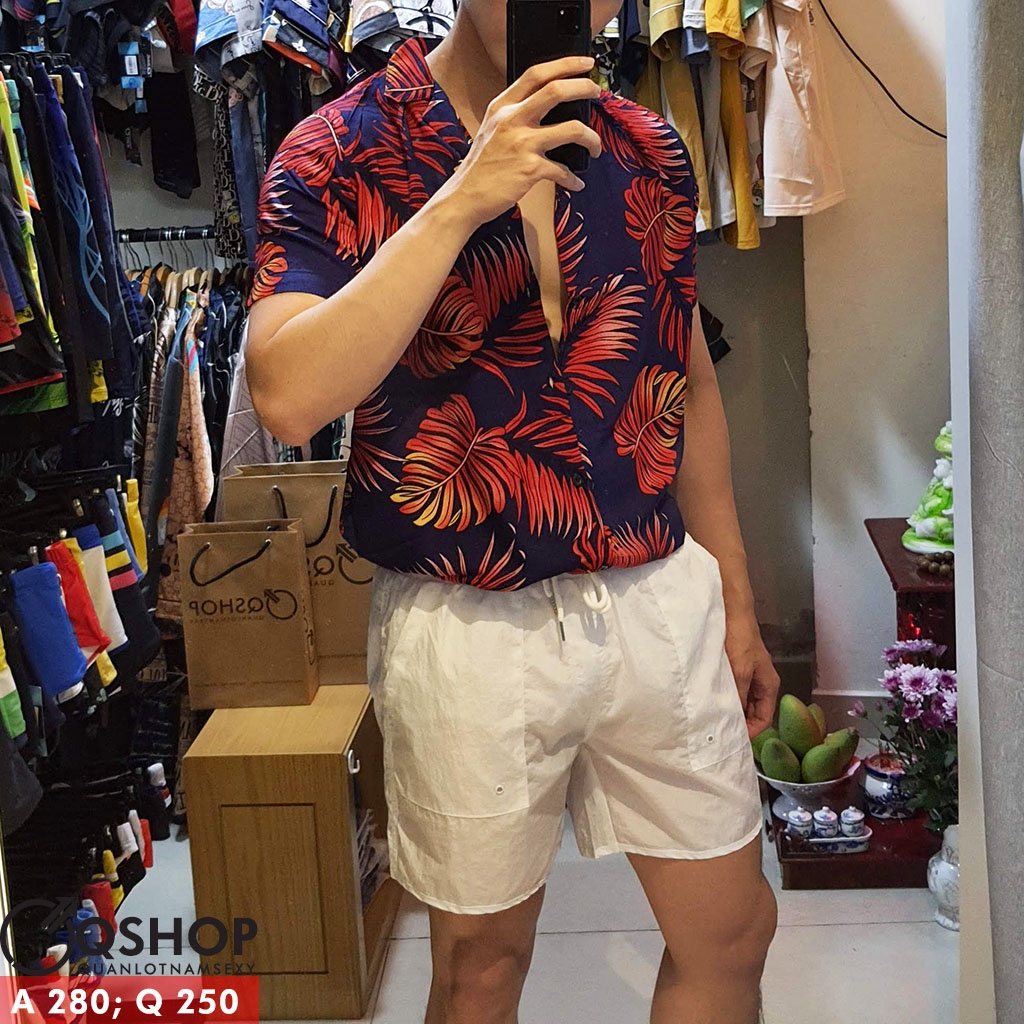 Quần short đi biển vải dù màu trơn có lót trong QS449