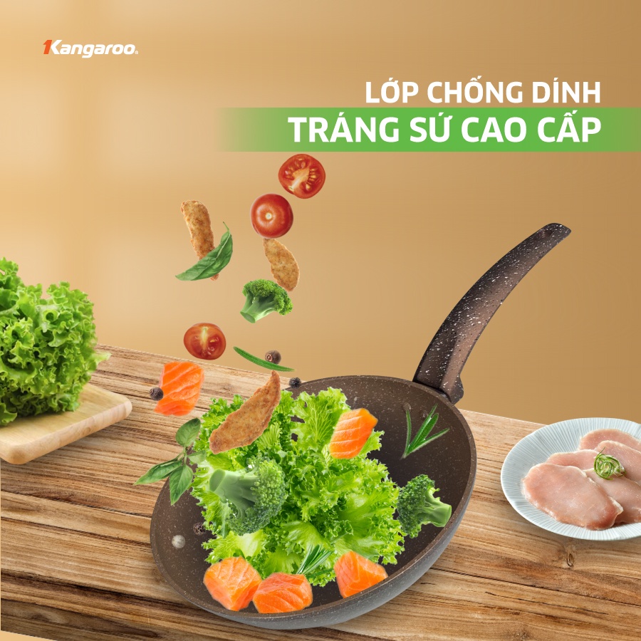 ộ nồi kèm chảo 4 món nhôm vung kính đáy từ Kangaroo KG992M