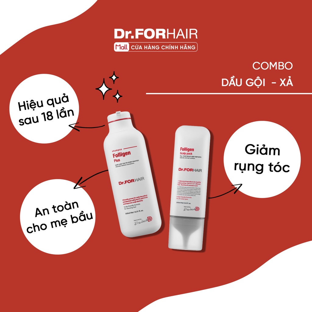 Bộ dầu gội ngăn ngừa rụng tóc 500ml, dầu xả dưỡng tóc 250ml Dr.FORHAIR/Dr For Hair Folligen