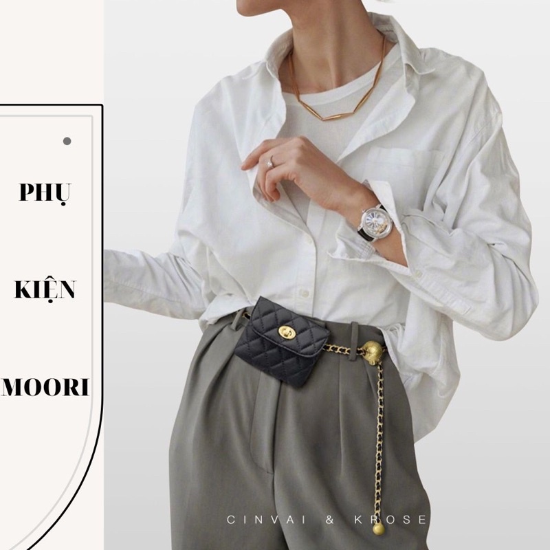 Túi đeo hông mini kết hợp thắt lưng xích gắn bóng vàng nhỏ phong cách thời trang cá tính dành cho nữ- Phụ kiện Moori