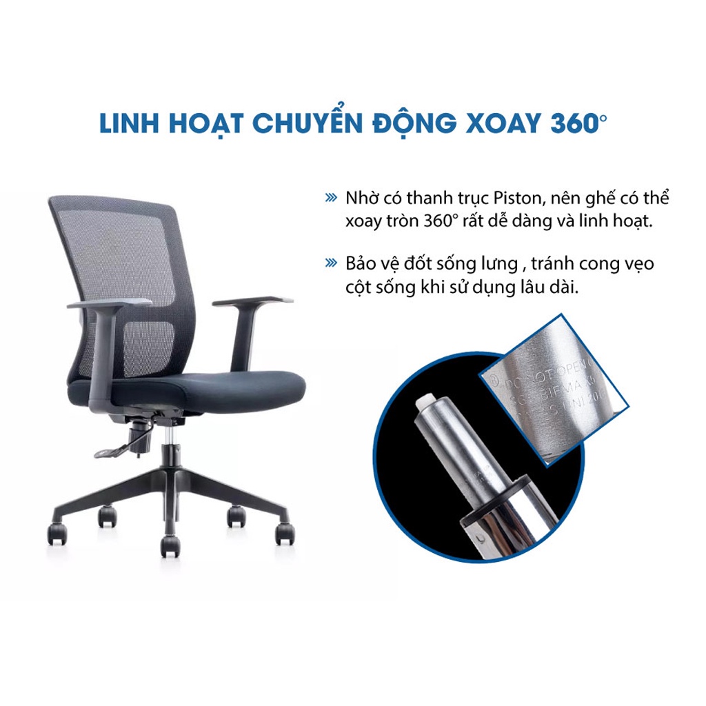 Ghế xoay văn phòng GOVI Ryan R04 Lưng lưới, tay ghế chắc chắn, đệm ngồi êm ái