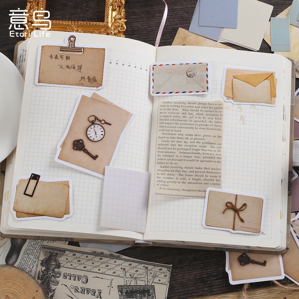 Journamm 45pcs/pack Vintage Writing Stickers for Junk Journal School Supplies Creative Stationery Notepad Sticky Notes Stickers