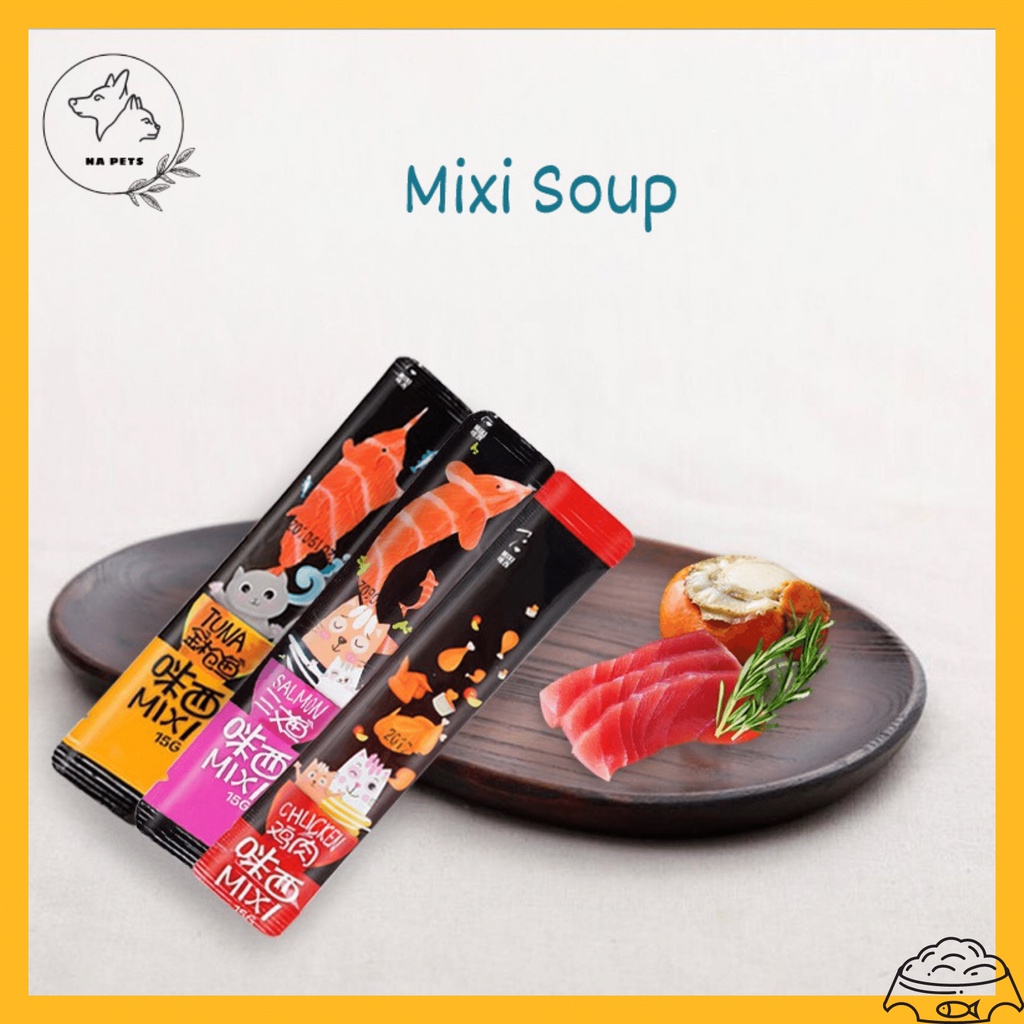 SOUP MIXI - SÚP THƯỞNG CAO CẤP CHO MÈO MiXi - Soup dinh dưỡng cho chó mèo - thanh 15gr-3 vị
