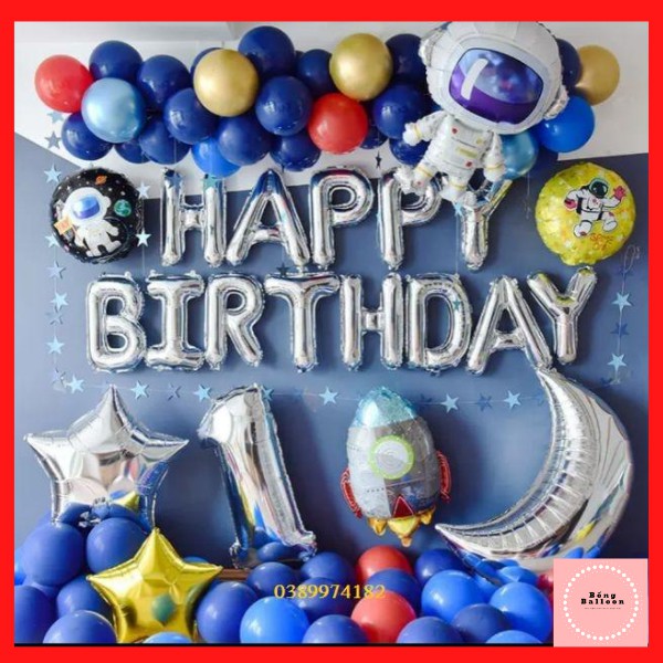 Trang trí sinh nhật cho bé trai FREESHIP Set bong bóng trang trí sinh nhật bé trai phi hành gia xanh sn28 CÓ QUÀ TẶNG