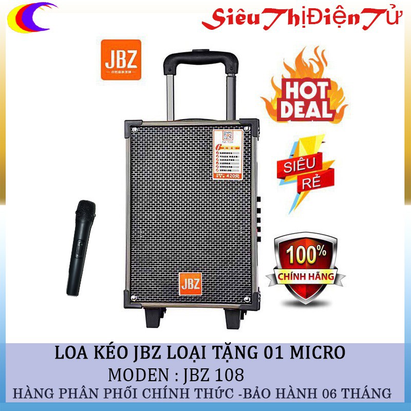 LOA KÉO KARAOKE JBZ NE108 tặng 1 micro- Loa kẹo kéo di động chính hãng dòng loa bass 20cm