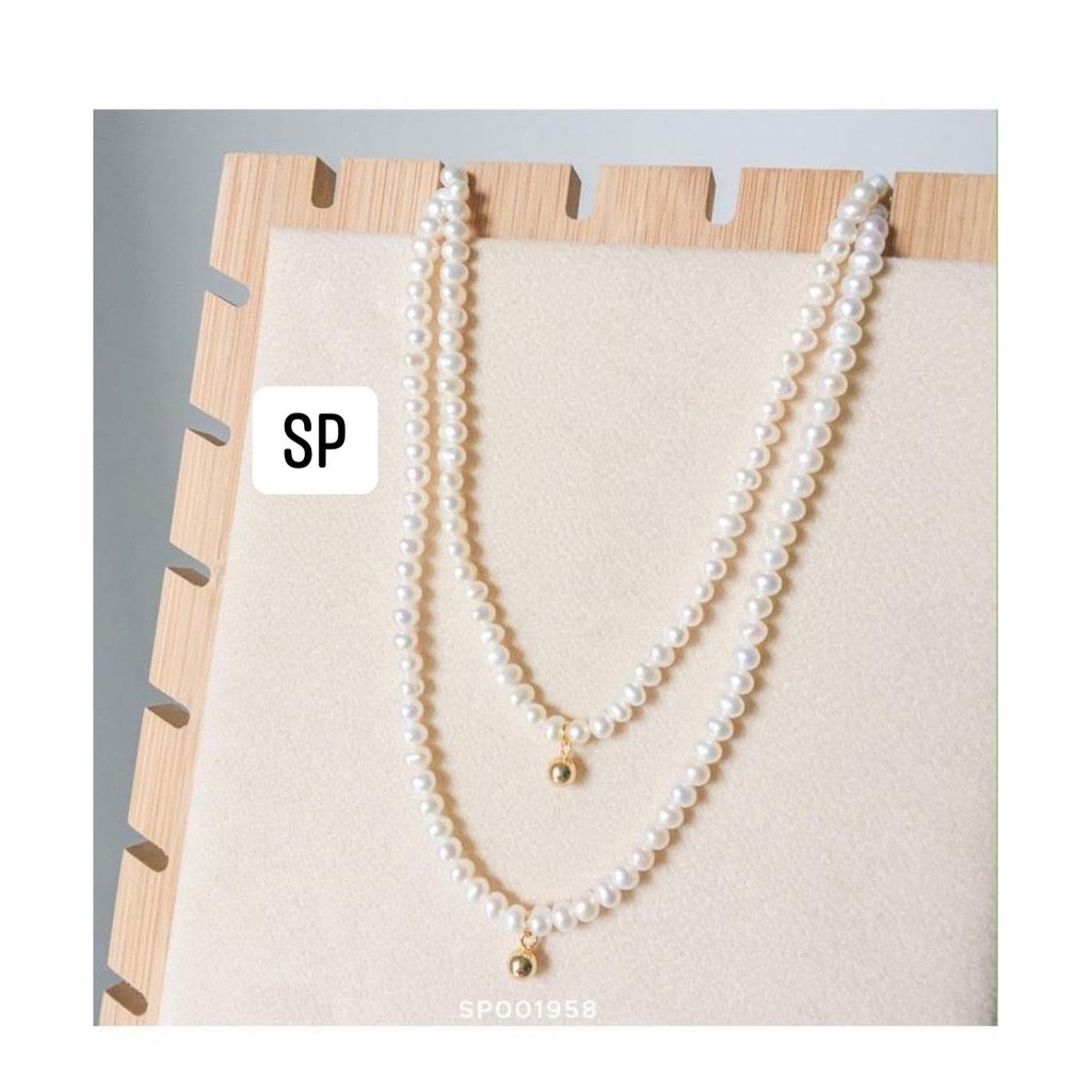 Vòng cổ hột châu thật charm bạc xi vàng